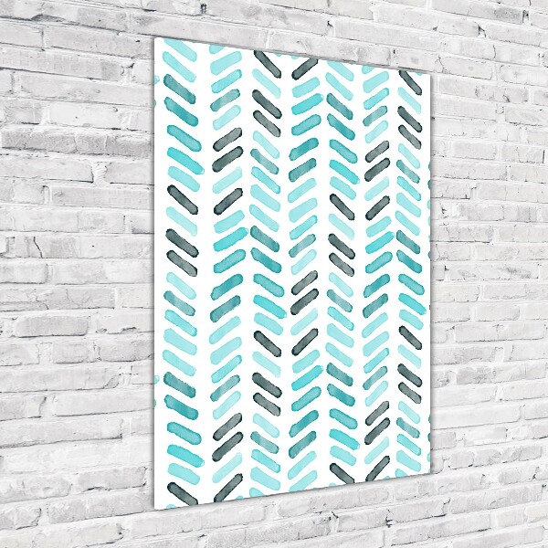 Glasbild vertikales Blaues Fischgrätmuster