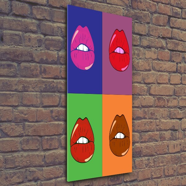 Glasbild vertikales Bunte Lippen