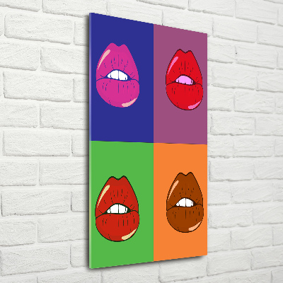 Glasbild vertikales Bunte Lippen