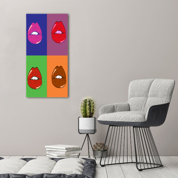 Glasbild vertikales Bunte Lippen