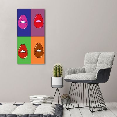 Glasbild vertikales Bunte Lippen