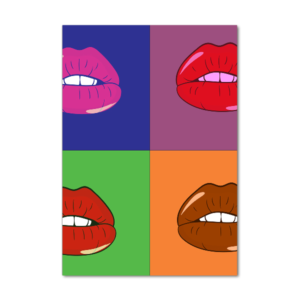 Glasbild vertikales Bunte Lippen