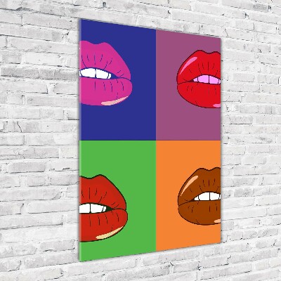 Glasbild vertikales Bunte Lippen