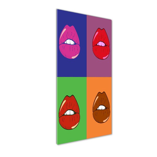 Glasbild vertikales Bunte Lippen