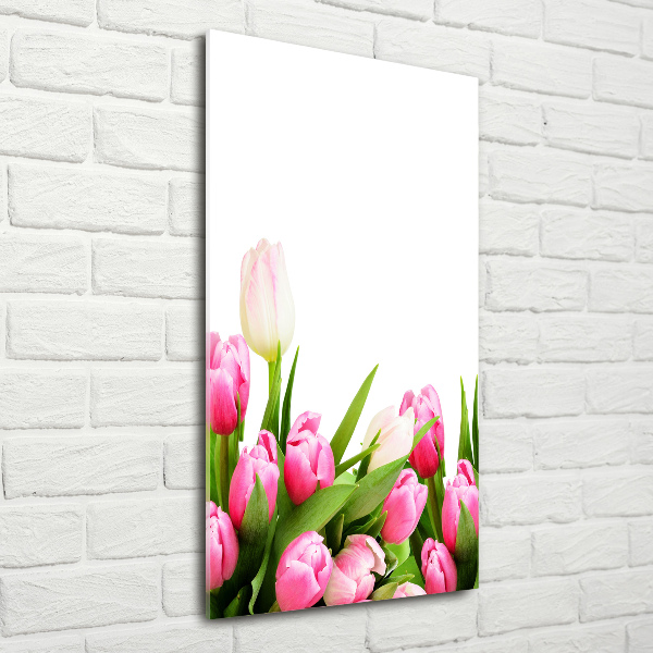 Glasbild vertikales Rosa Tulpen