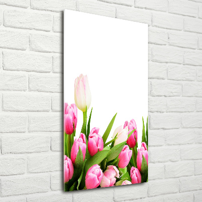 Glasbild vertikales Rosa Tulpen