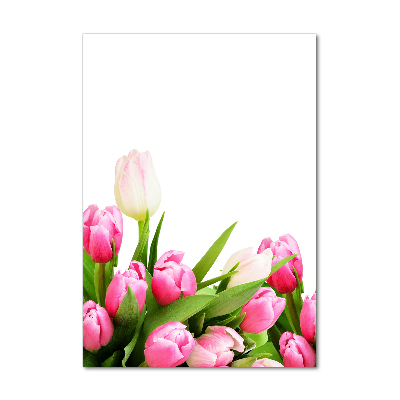 Glasbild vertikales Rosa Tulpen