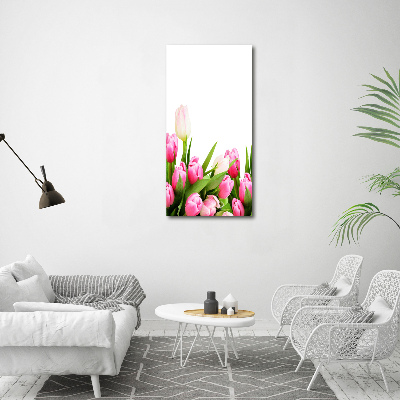Glasbild vertikales Rosa Tulpen