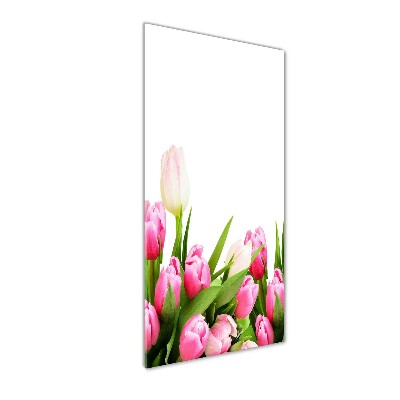 Glasbild vertikales Rosa Tulpen