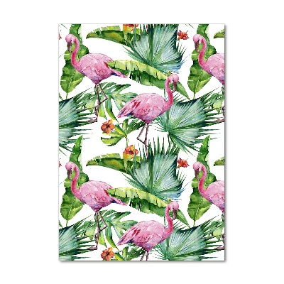 Bild aus glas vertikales Blätter und Flamingos