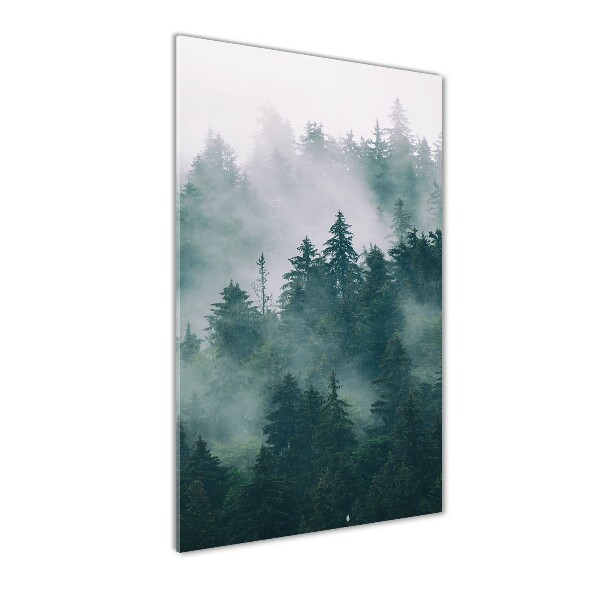 Glasbild vertikales Nebel über dem Wald