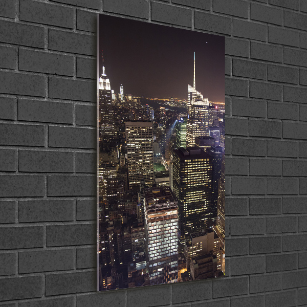 Glasbild vertikales New York bei Nacht