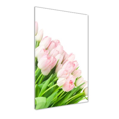 Glasbild vertikales Rosa Tulpen