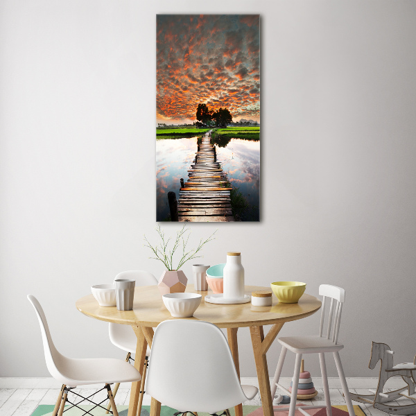 Glasbild vertikales Holzbrücke