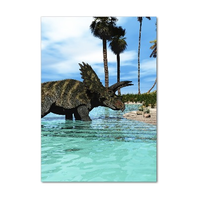 Glasbild vertikales Dinosaurier am Strand