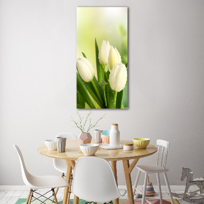 Glasbild vertikales Weiße Tulpen