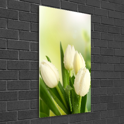 Glasbild vertikales Weiße Tulpen