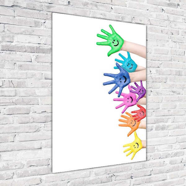 Glasbild vertikales Bemalte Hände