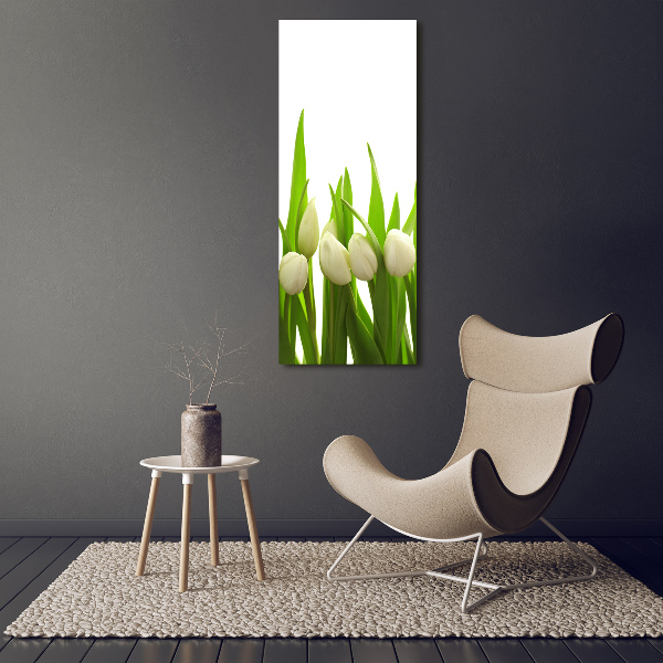 Foto auf glas vertikales Weiße Tulpen