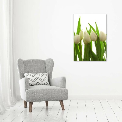 Glasbild vertikales Weiße Tulpen