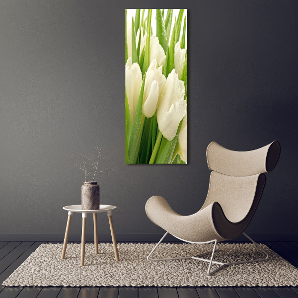 Foto auf glas vertikales Weiße Tulpen
