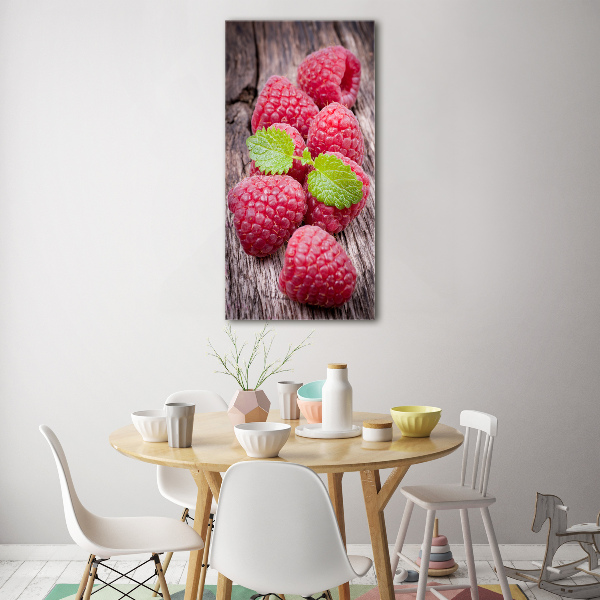 Glasbild vertikales Himbeeren