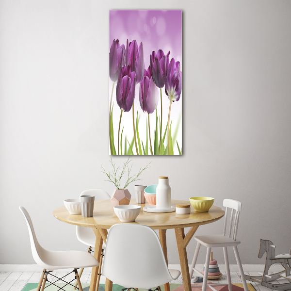 Bild aus glas vertikales Lila Tulpen