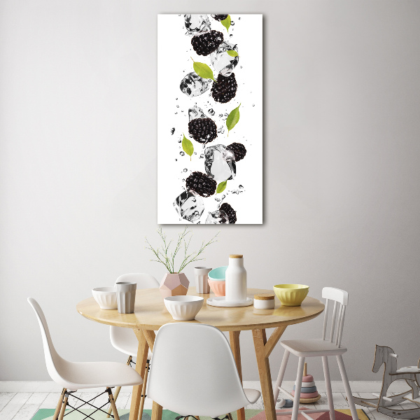 Bild aus glas vertikales Brombeeren und Wasser