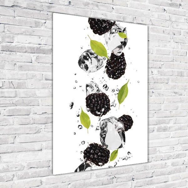 Bild aus glas vertikales Brombeeren und Wasser