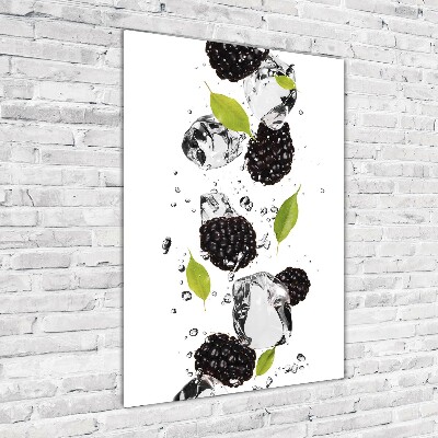 Bild aus glas vertikales Brombeeren und Wasser