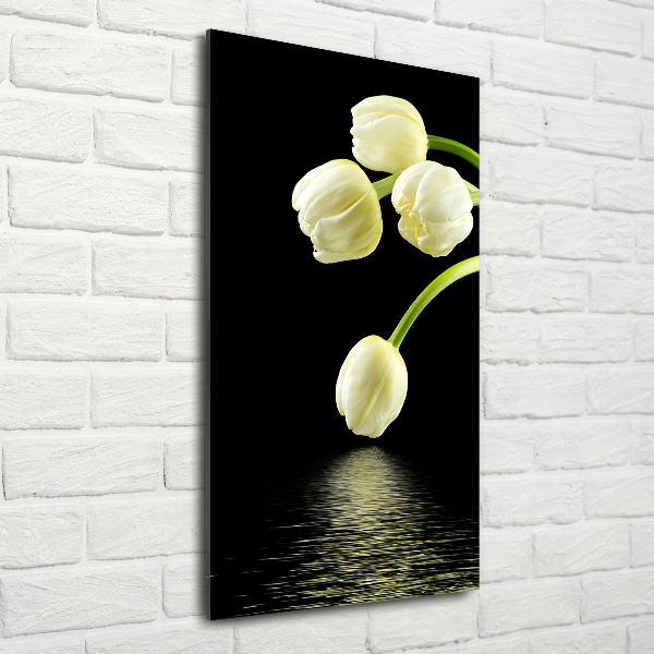 Foto auf glas vertikales Weiße Tulpen