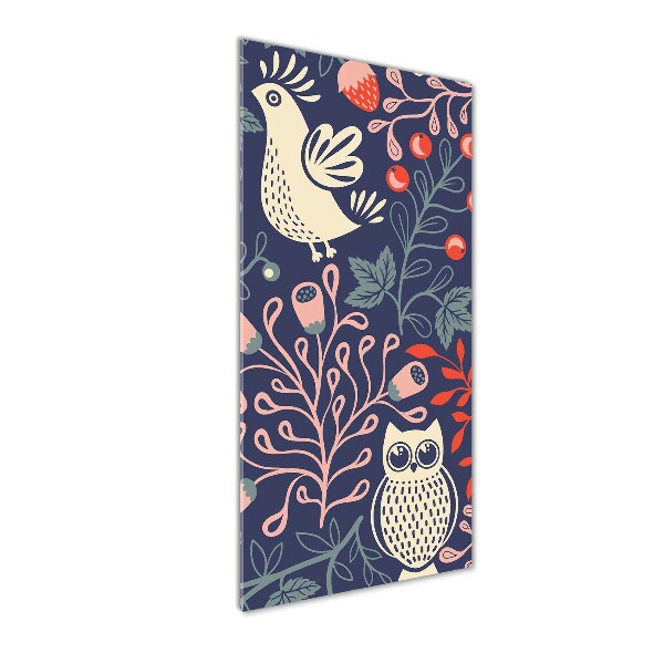 Glasbild vertikales Hahn, Henne, Eule