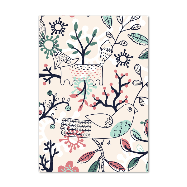 Glasbild vertikales Tiere und Blumen