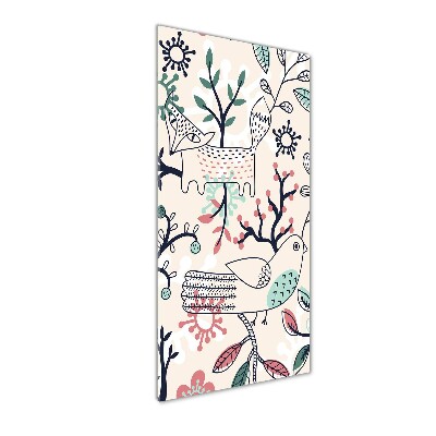 Glasbild vertikales Tiere und Blumen