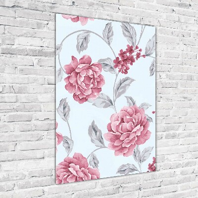 Glasbild vertikales Pfingstrosen