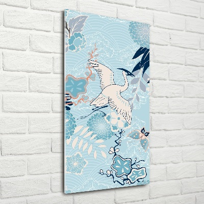 Bild aus glas vertikales Kranich und Blumen