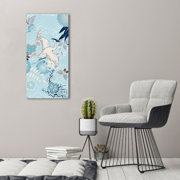 Bild aus glas vertikales Kranich und Blumen