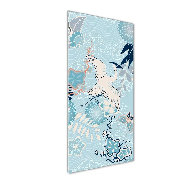 Bild aus glas vertikales Kranich und Blumen