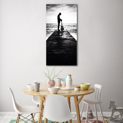 Foto auf glas vertikales Gitarrist auf dem Pier