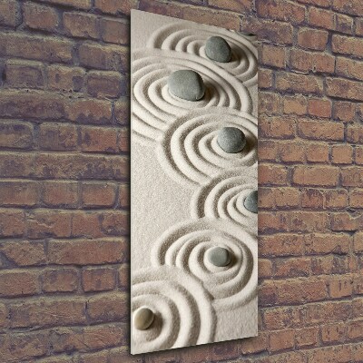 Glasbild vertikales Steine ​​im Sand