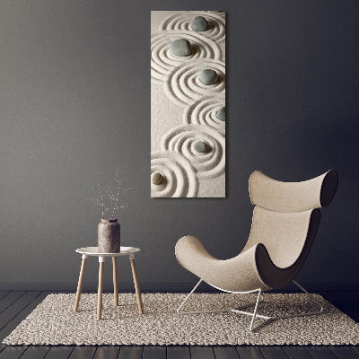 Glasbild vertikales Steine ​​im Sand