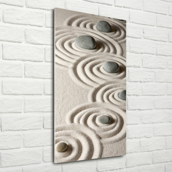 Glasbild vertikales Steine ​​im Sand