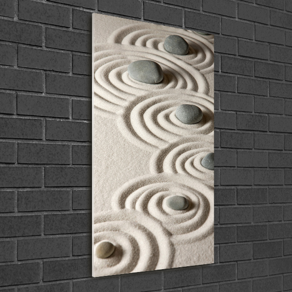 Glasbild vertikales Steine ​​im Sand