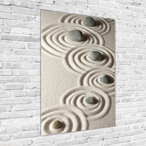 Glasbild vertikales Steine ​​im Sand