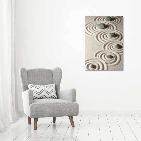 Glasbild vertikales Steine ​​im Sand