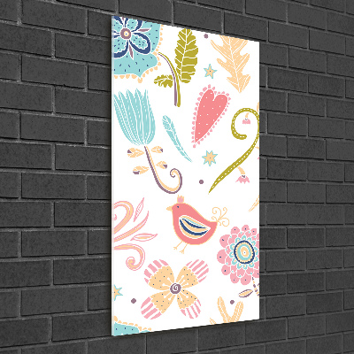 Glasbild vertikales Pflanzen und Vögel