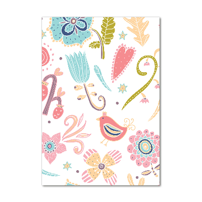 Glasbild vertikales Pflanzen und Vögel