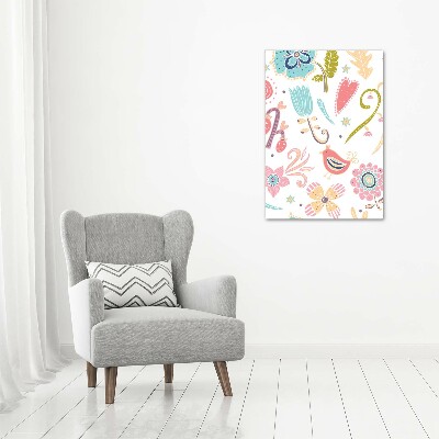 Glasbild vertikales Pflanzen und Vögel