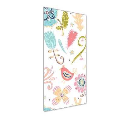 Glasbild vertikales Pflanzen und Vögel