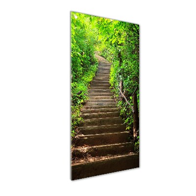 Glasbild vertikales Treppe zum Wald